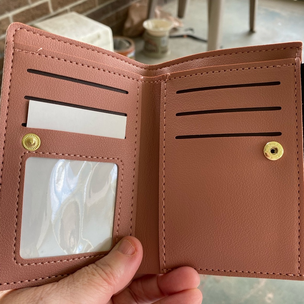 Brown and Red Leather Wallet with Whimsical Floral Design - Picture 6 of 7